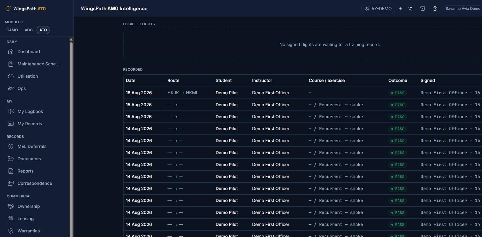 A completed WingsPath training record awaiting the student's acknowledgement